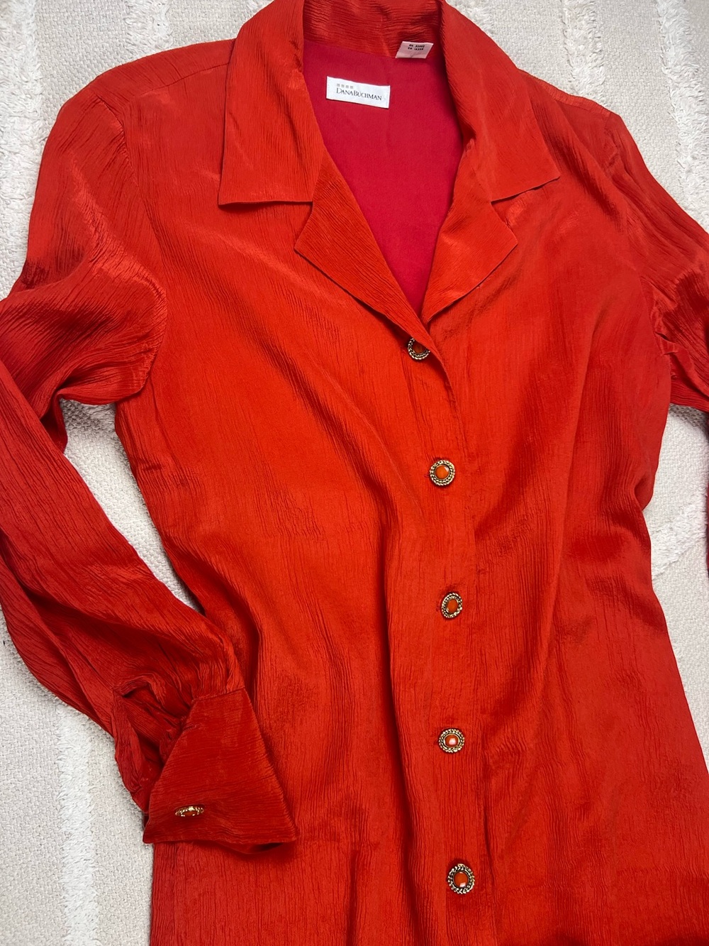 Vintage Dana Buchman Silk Button-Down Midi Shirt Dress/ Duster Copper Orange - 8 - Picture 3 of 14